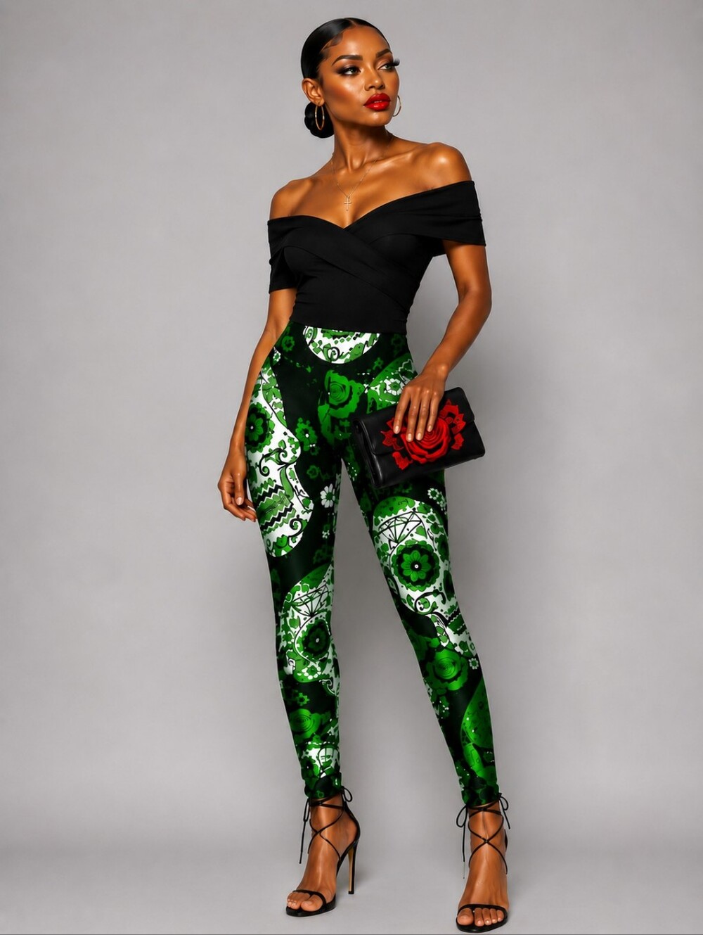 💋SCULL PRINT YOGA LEGGINGS - GREEN!!!